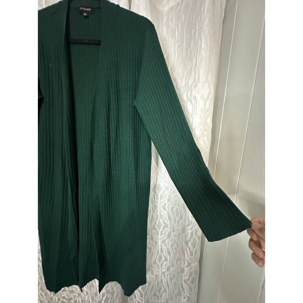Calligraphie XL Long Below The Knee Knitted Green Open Cardigan. Soft And Comfy